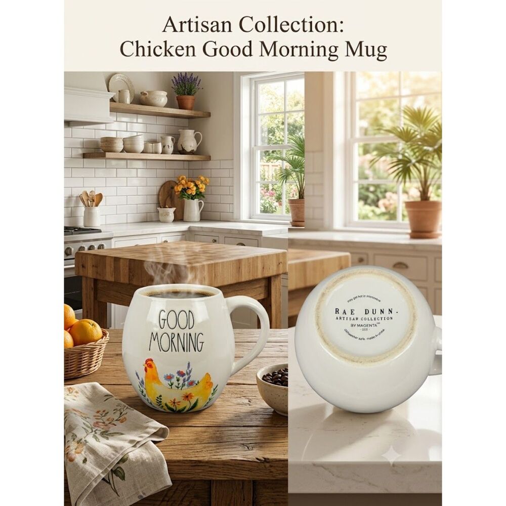 Rae Dunn Artisan Collection Good Morning Chicken Mug Farmhouse Country Kitchen